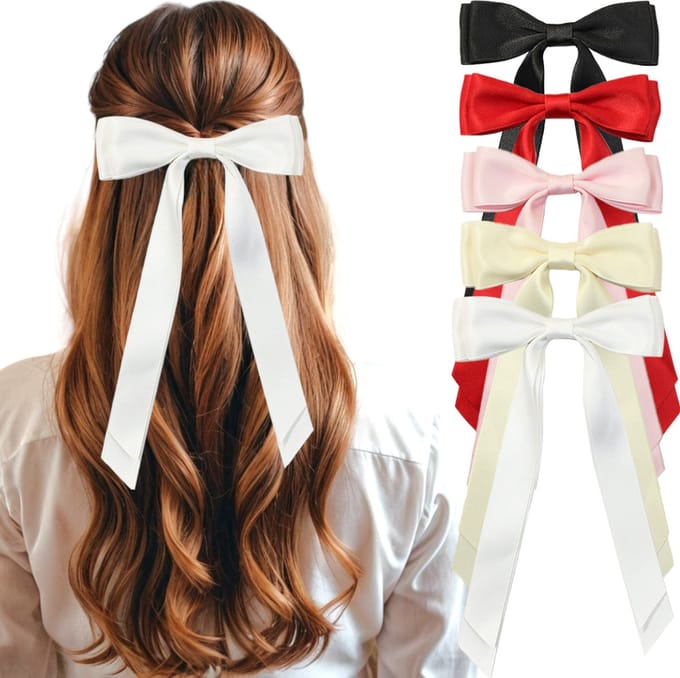 Klikkopers® - Dubbele Haarspeldjes met Dubbele Frans Lint - Haarspeld - Haarstrick - Strik - Satijn - Wit