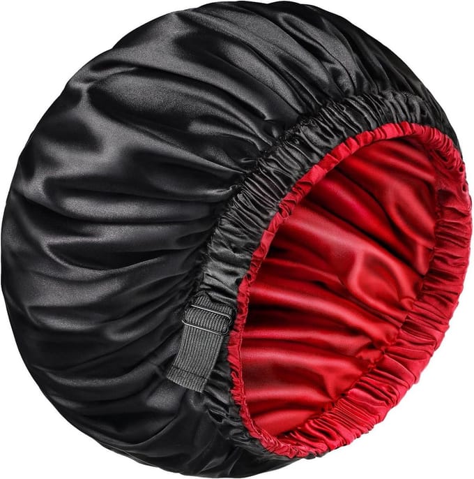 Satijnen Motorkap - Slaapmuts - Haarbescherming - Verstelbare Sluiting - XL - Zwart/Rood