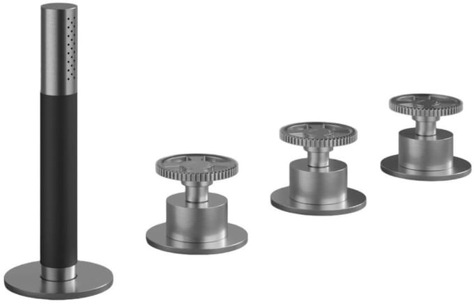 Hotbath Cobber @ Work 4 Gats Badrandcombinatie - 2 Knops Mengkraan met Omstel - Handdouche zonder Uitloop - Geborsteld RVS 316