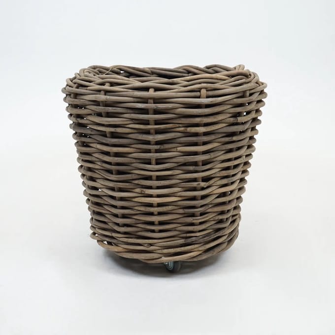 Van der Leeden Drypot rattan plantenbak grijs op wielen 68 cm