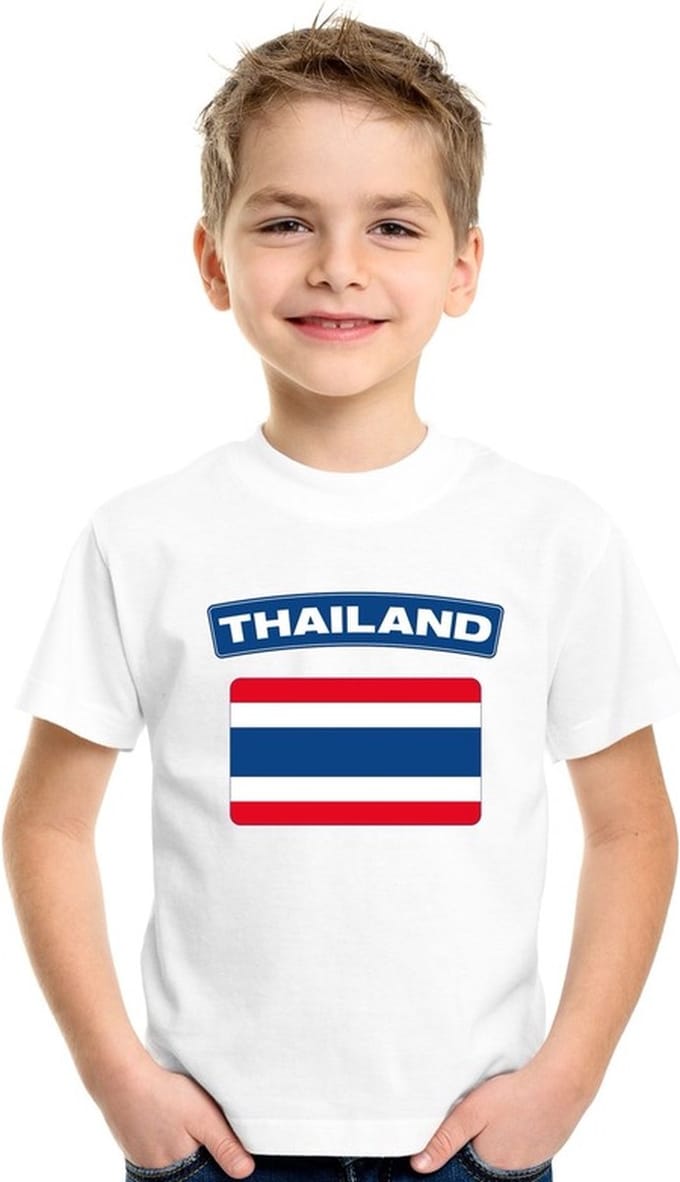Thailand t-shirt met Thaise vlag wit kinderen 146/152