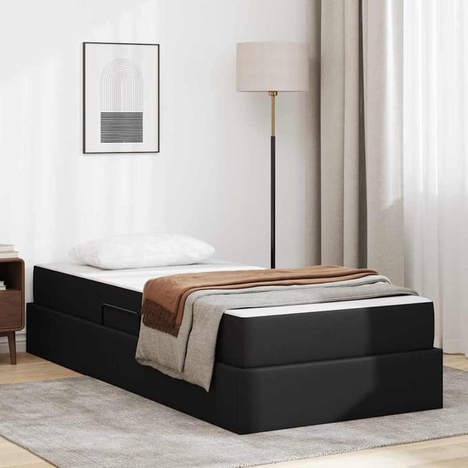 vidaXL - Opslag - bed - met - matras - met - opslag - 2 - st - Zwart - Leer