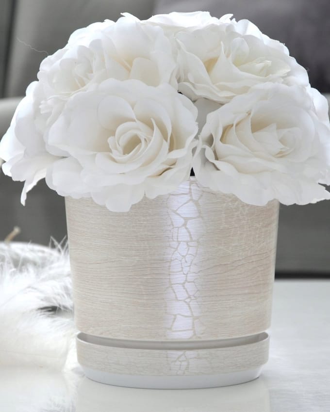 Safari Perla 12 cm pot met schotel - Unieke whitewash houtstructuur