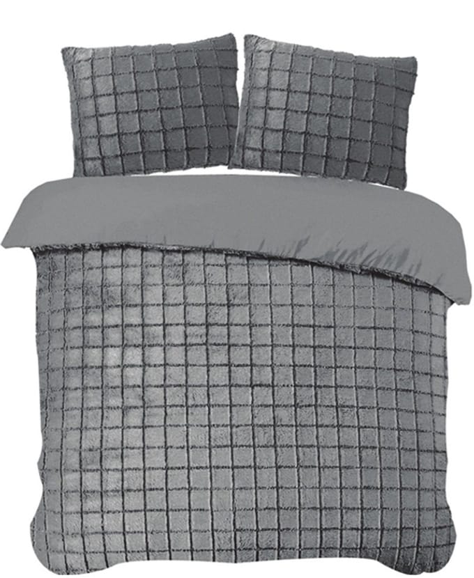 iSleep Dekbedovertrek Rabbit Check - Eenpersoons - 140x200/220 cm - Antraciet