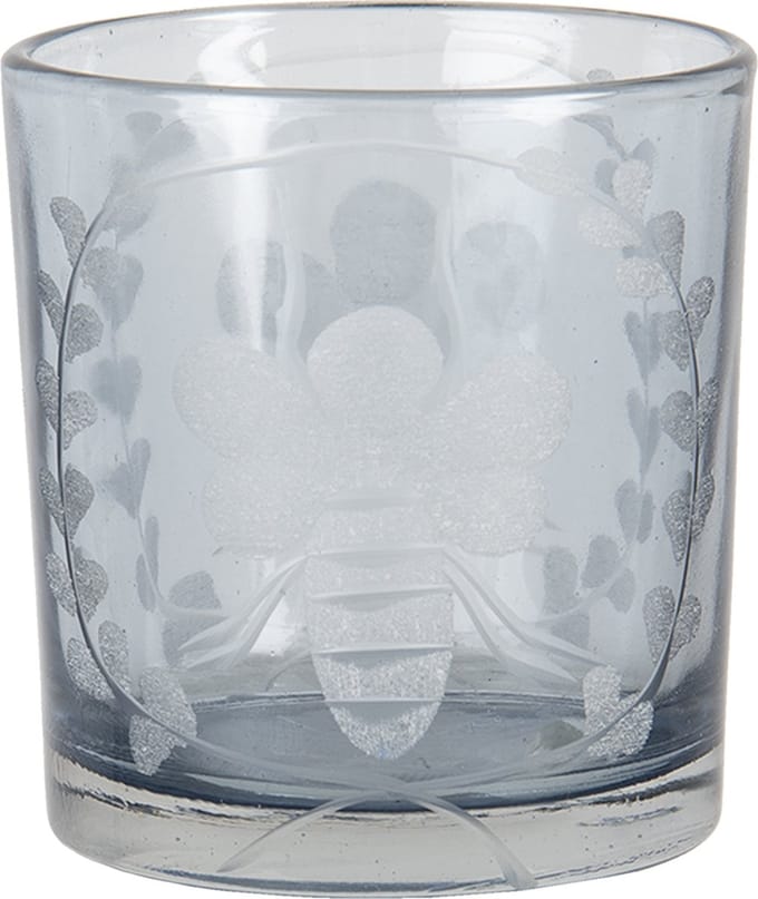 Clayre & Eef Theelichthouder Ø 7x8 cm Grijs Glas Bij