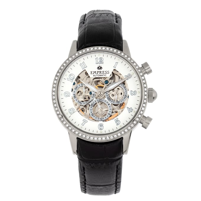 Empress Beatrice automatisch skelet wijzerplaat horloge met lederen band met dag/datum