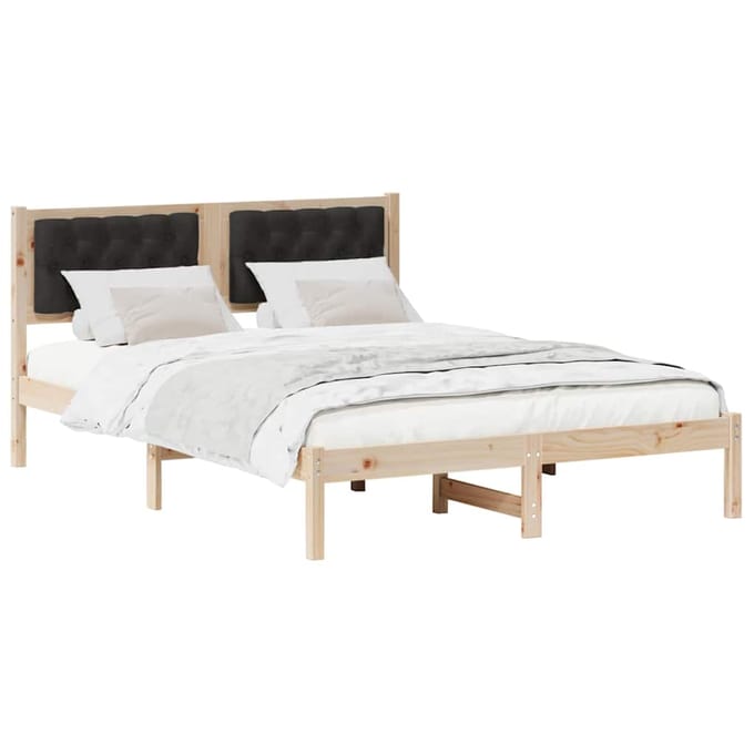 vidaXL - Bedframe - met - hoofdeinde - Zwart - 140 - x - 200 - cm - Massief - grenenhout