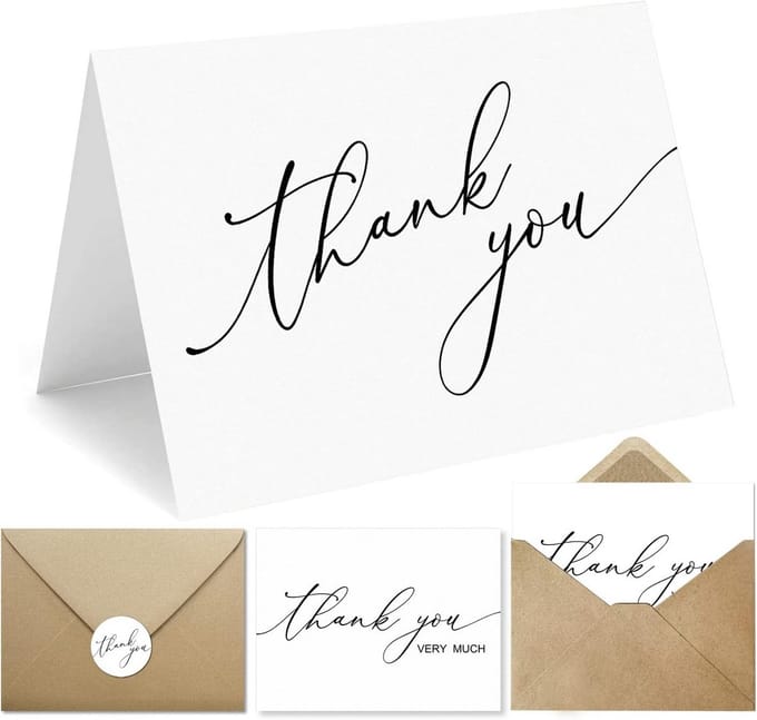 100 Minimalistische Bedankkaarten met Enveloppen en Stickers