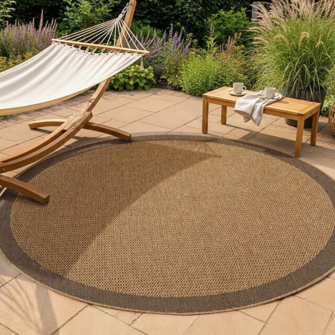 Muratap Timber solid rond buitenkleed – jute look – weerbestendig – 200 cm rond
