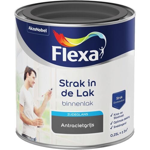 Flexa - Strak In De Lak Binnenlak Zijdeglans - Antracietgrijs - 250 Ml