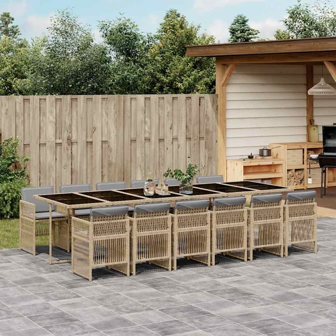 vidaXL - 13-delige - Tuinset - met - kussens - poly - rattan - gemengd - beige