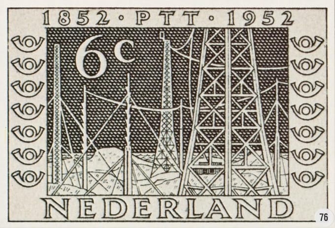 Briefkaart met afbeelding Radiomasten in 1852 postzegel