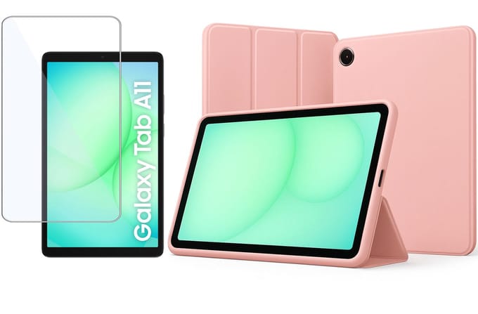 TechNow Hoesje + Screenprotector geschikt voor Samsung Galaxy Tab A11 Hoesje – Glas - Extreme Shock Case – Smart Case - Rose
