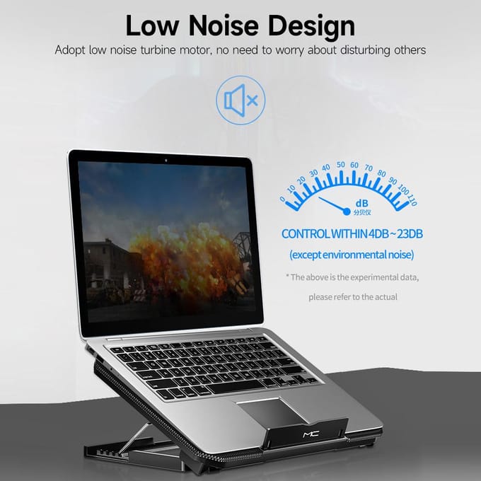 MC Q100 Laptopkoeler 2-ventilator Laptopkoelstandaard Geluidsarm ontwerp met 4-standen verstelbare hoogte zwart