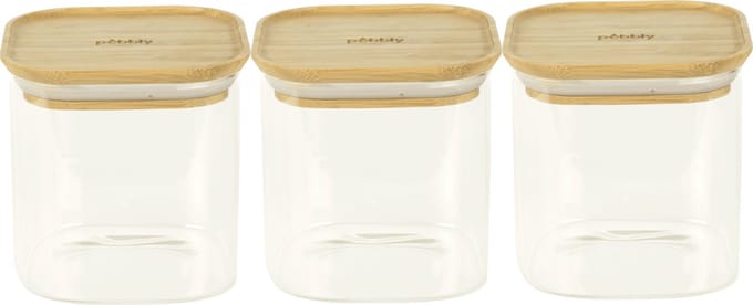 Pebbly - Vershouddoos Vierkant 800 ml Set van 3 Stuks - Borosilicaatglas - Transparant