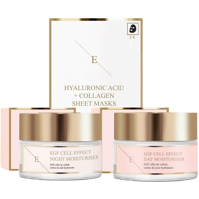 EGF Cell Effect Dag Moisturiser 50ml+EGF Cell Effect Nacht Moisturiser 50ml + Hyaluronzuur & Collageen Masker - 3 vellen