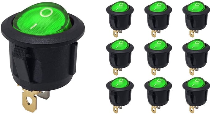 ProRide Wipschakelaar ON-OFF KCD2-220 - Rond - 3 pins - 250V/6A - Groen - 10 stuks