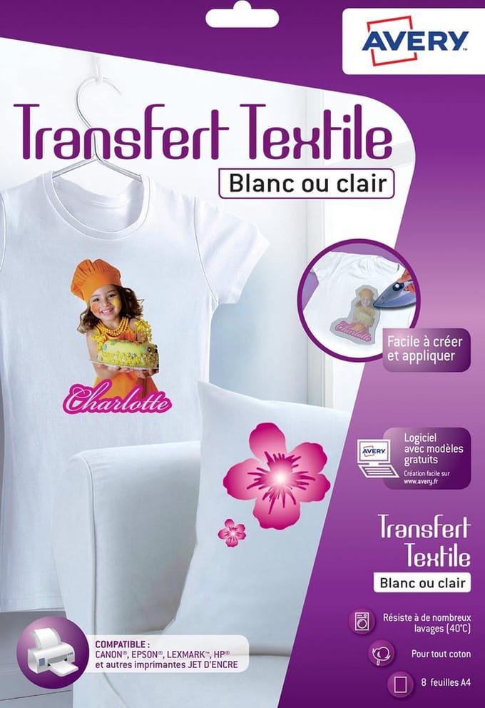 Transferfolie Avery t-shirt - A4 transp. doos 8 vel