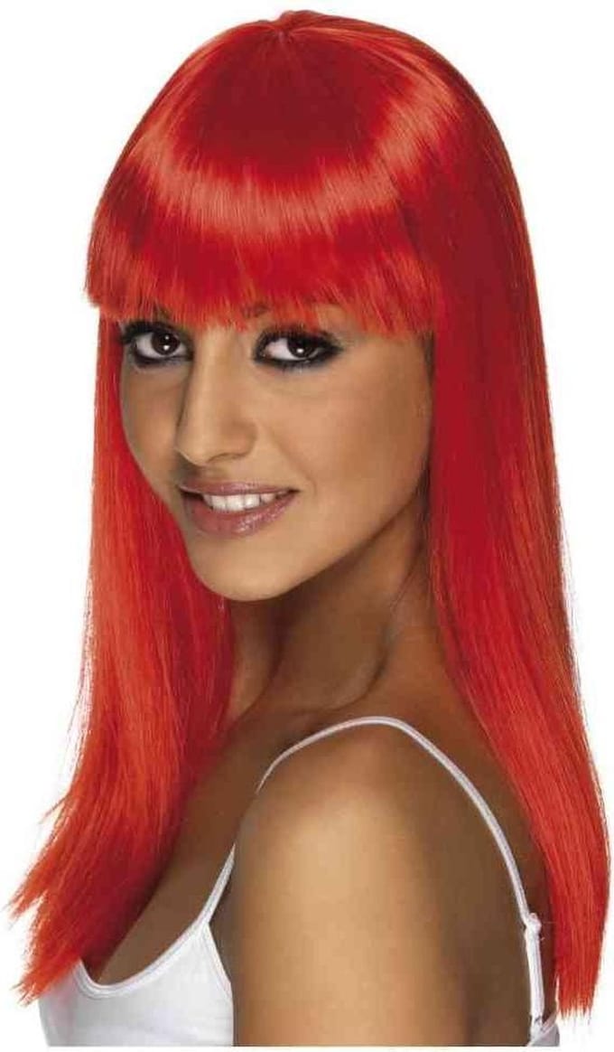 Straight Cut pruik met pony neonrood