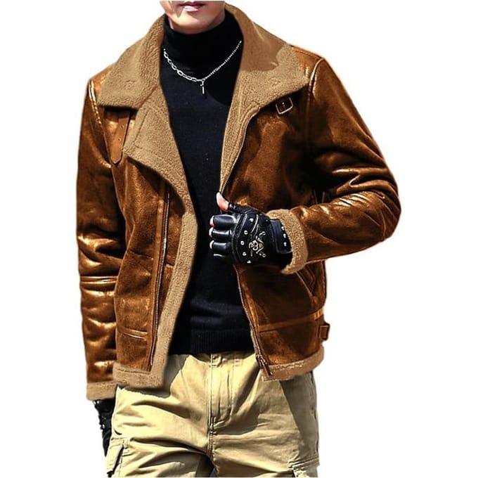 Bont Eendelig Lamsvacht Herenjas Verdikte Bont Suède Jas 5XL brown