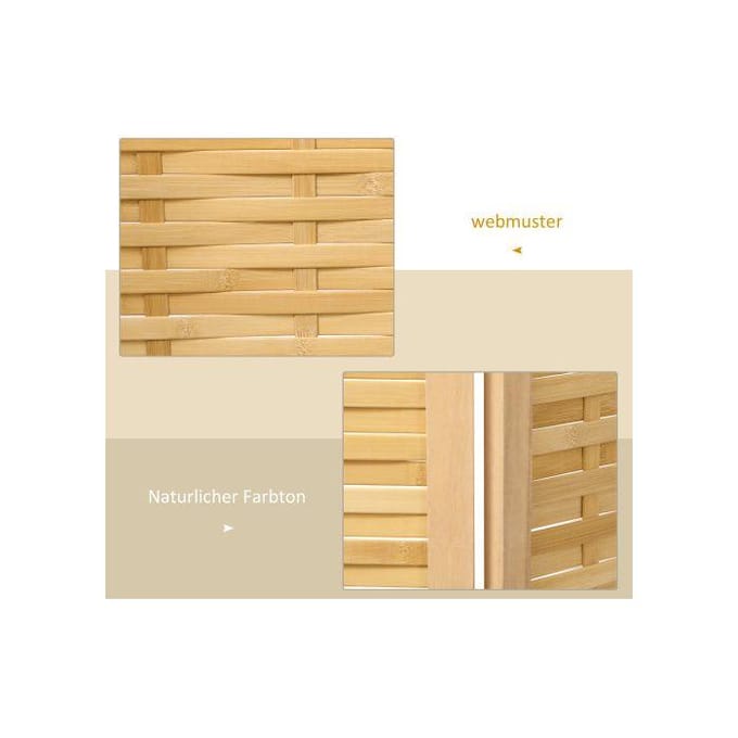 Paravent - HOMCOM - 3 panneaux - Bambou - 120x170 cm - Intérieur
