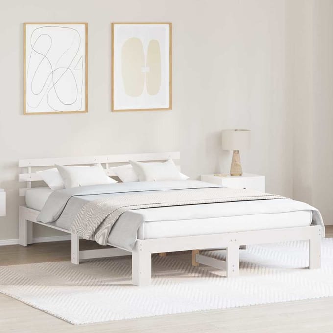 vidaXL - Bedframe - met - hoofdeinde - Wit - 160 - x - 200 - cm - Massief - grenenhout
