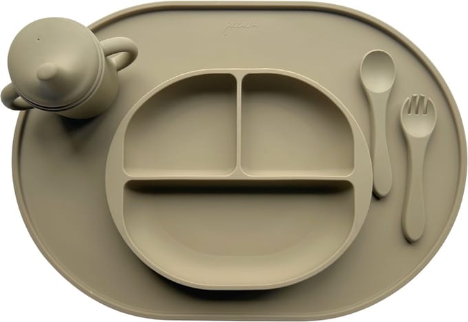 4-delig Servies set – Kraamcadeau – Siliconen - Kinderservies - Olijf Groen