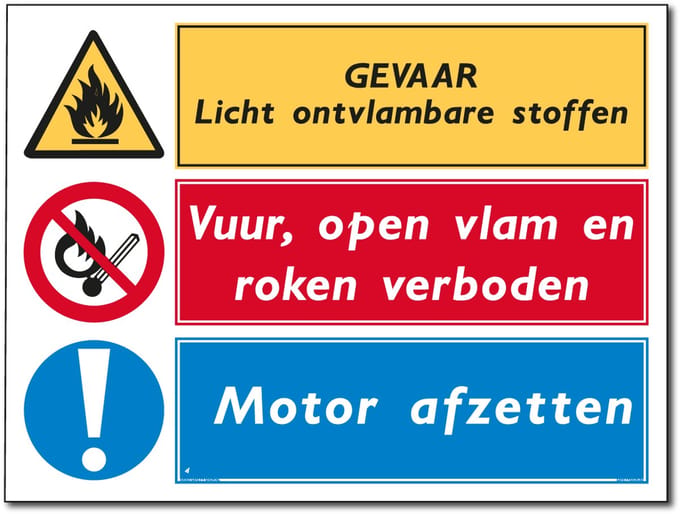 Licht ontvlambare stoffen bord - Motor afzetten (combi) - Aluminium - 30 x 40 cm
