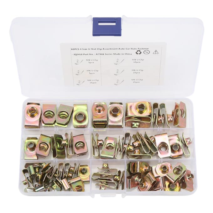 60 Stuks U-moer Clip Kit Sterke Roestbestendigheid Hoge Elasticiteit M4 M5 M6 M8 U-moeren Set voor Auto