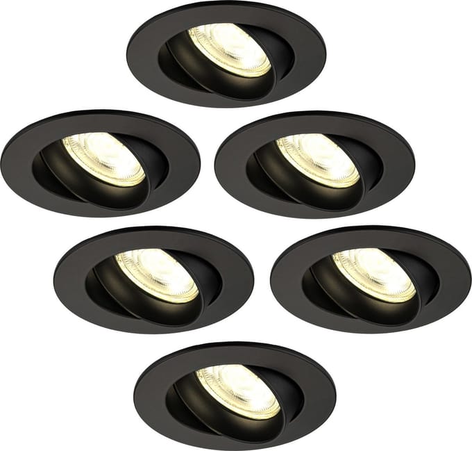 Ledvion - 6X LED Inbouwspot Rio - Zwart - Dimbaar - 3W - 2700K - Ø85 mm