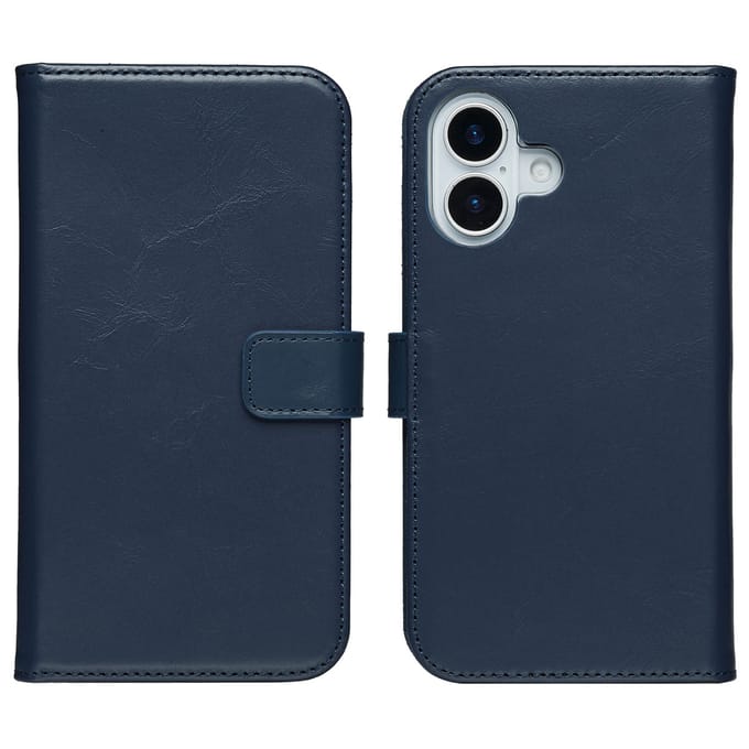 Selencia Hoesje - Geschikt voor Apple iPhone 17 - Echt Lederen Bookcase - Blauw