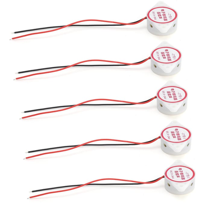 5 Stuks Alarm Zoemer Continu Piepen Piëzo Actief Hoog Decibel Signaal Geluidsgever 95dB DC324V(Wit ) white