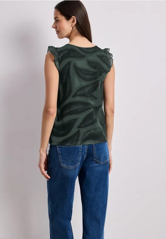 Mesh top met V-hals en print