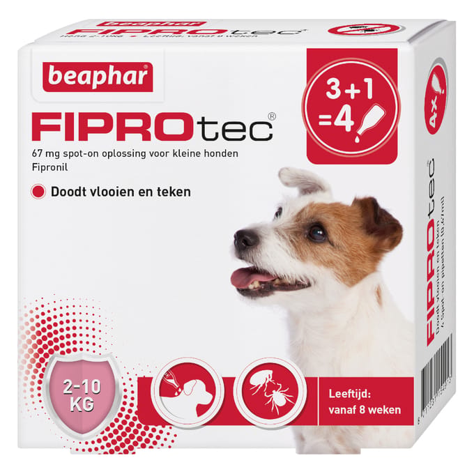 Beaphar Fiprotec Anti Teken- en Vlooiendruppels - Hond - 2-10 kg - 4st