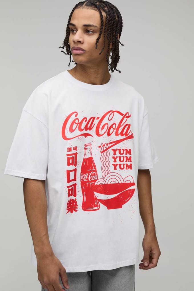 Oversized Coca-Cola Licentie Geprint T-Shirt | White | Size Small