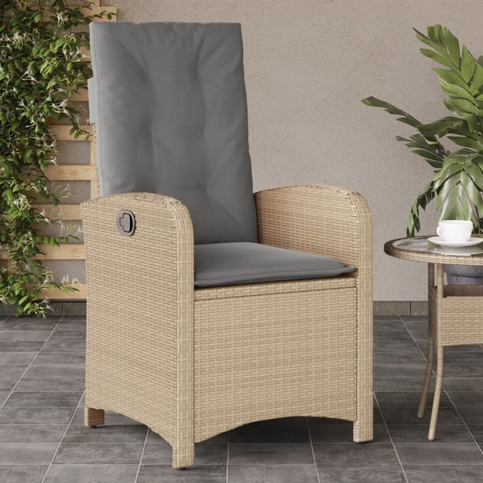 vidaXL - Tuinstoel - verstelbaar - met - kussens - poly - rattan - gemengd - beige