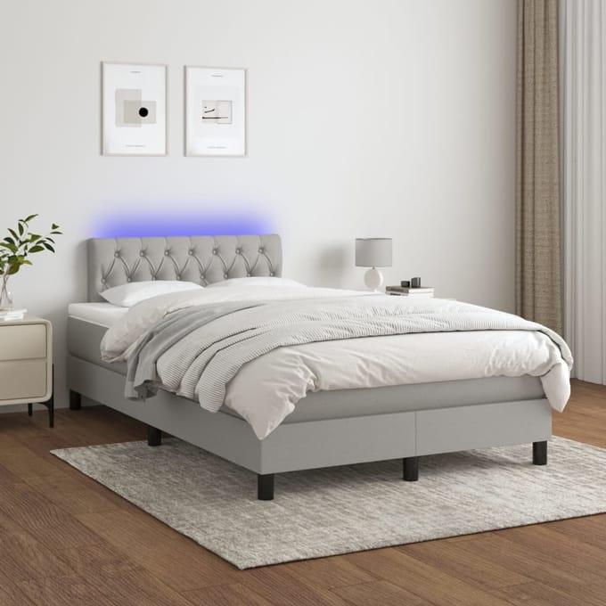 vidaXL - Boxspring - met - matras - en - LED - stof - lichtgrijs - 120x200 - cm