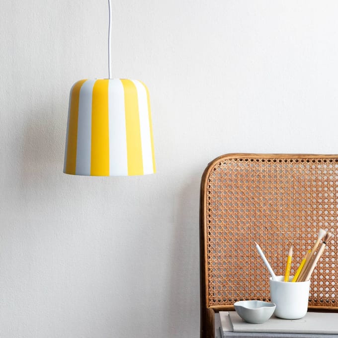 Dyberg Larsen Gry hanglamp, geel/wit, Ø 20 cm, metaal