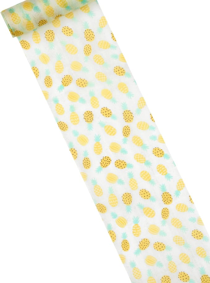 HOBI - Non-woven tafelloper ananas wit en geel 15 cm x 5 m