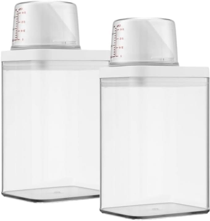 Famanu – Waspoeder opbergdoos met maatbeker, set van 2 wasmiddeldispensers voor luchtdichte opslag