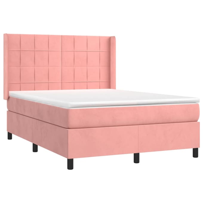 vidaXL - Boxspring - met - matras - fluweel - roze - 140x190 - cm