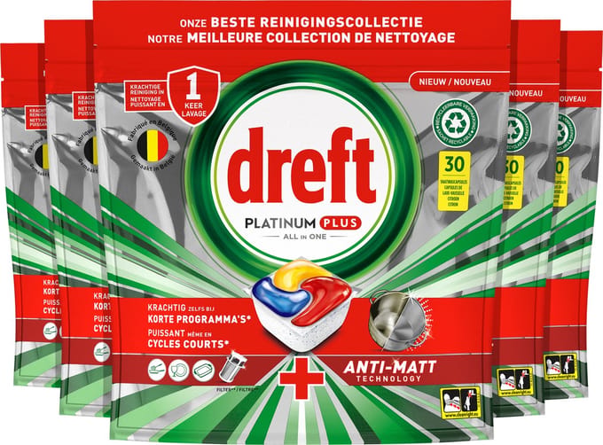 Dreft Platinum Plus All In One Vaatwastabletten Anti-dofheidstechnologie - 5 x 30 stuks