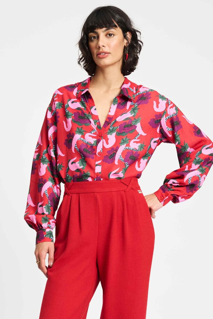 POM Amsterdam Blouse - Violet Picnic Delight Red Größe: 44 | Longsleeves Outlet | Damen | Violett