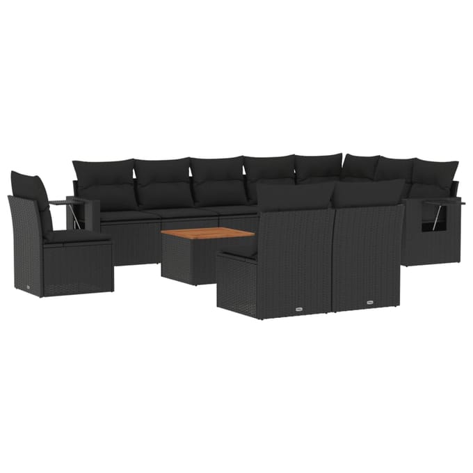vidaXL - 11-delige - Loungeset - met - kussens - poly - rattan - zwart