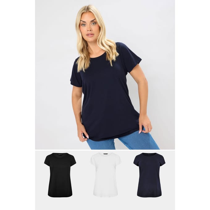Yours Set Van Drie Paar Tshirts Van Katoenmix In Donkerblauw/Wit/Zwart Size 44