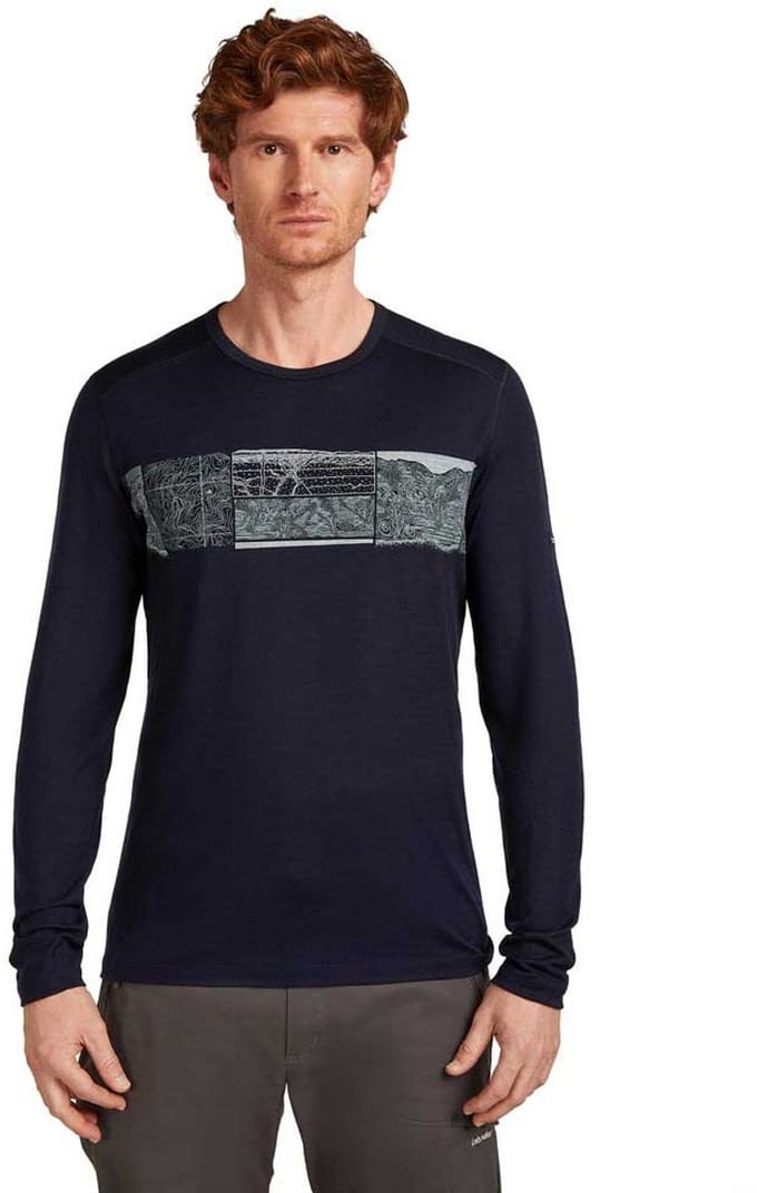 Icebreaker Merino 200 Oasis Crewe Elevation Line Lange Mouwen Basislaag Blauw S Man