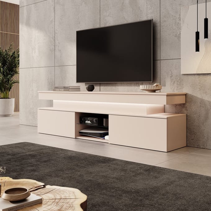 Meubella - Galan - TV-Meubel met LED - Beige - 190x39x54 cm