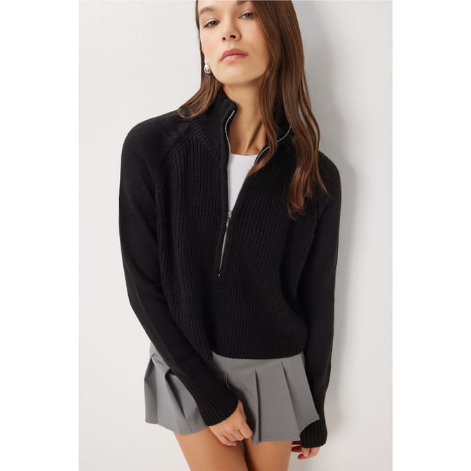 Geribbelde Ritskraag Brei Sweater