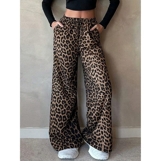 Dames Luipaardprint Casual Broek Zomer Nieuw S black