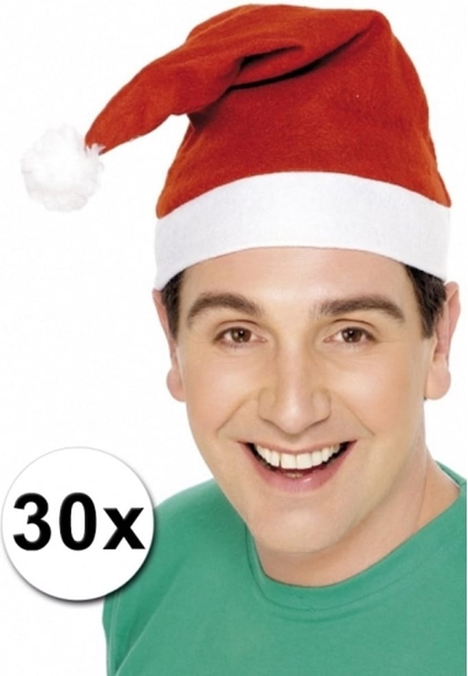 30x faram party kerstmuts - rood-wit - acryl - volwassenen